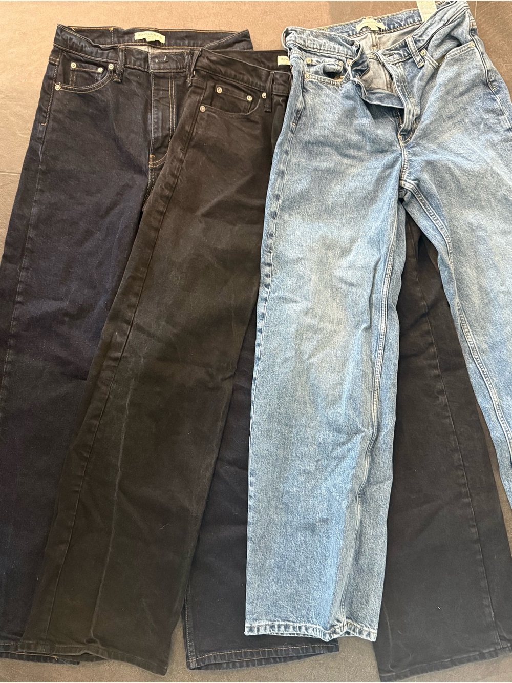 Banana Republic Wide-Leg Jeans in Black, Dark Blue and Light Blue (3 Pairs)